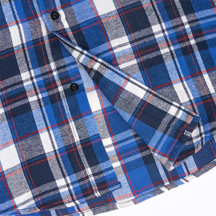 Men's Frayed Western Blue & White Plaid Sleeveless Shirt Vest - image 6