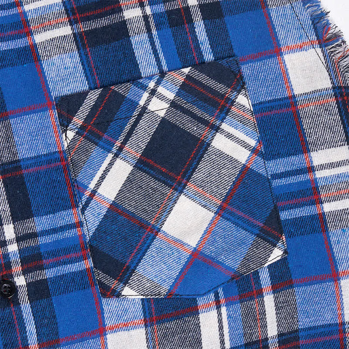 Men's Frayed Western Blue & White Plaid Sleeveless Shirt Vest - image 5