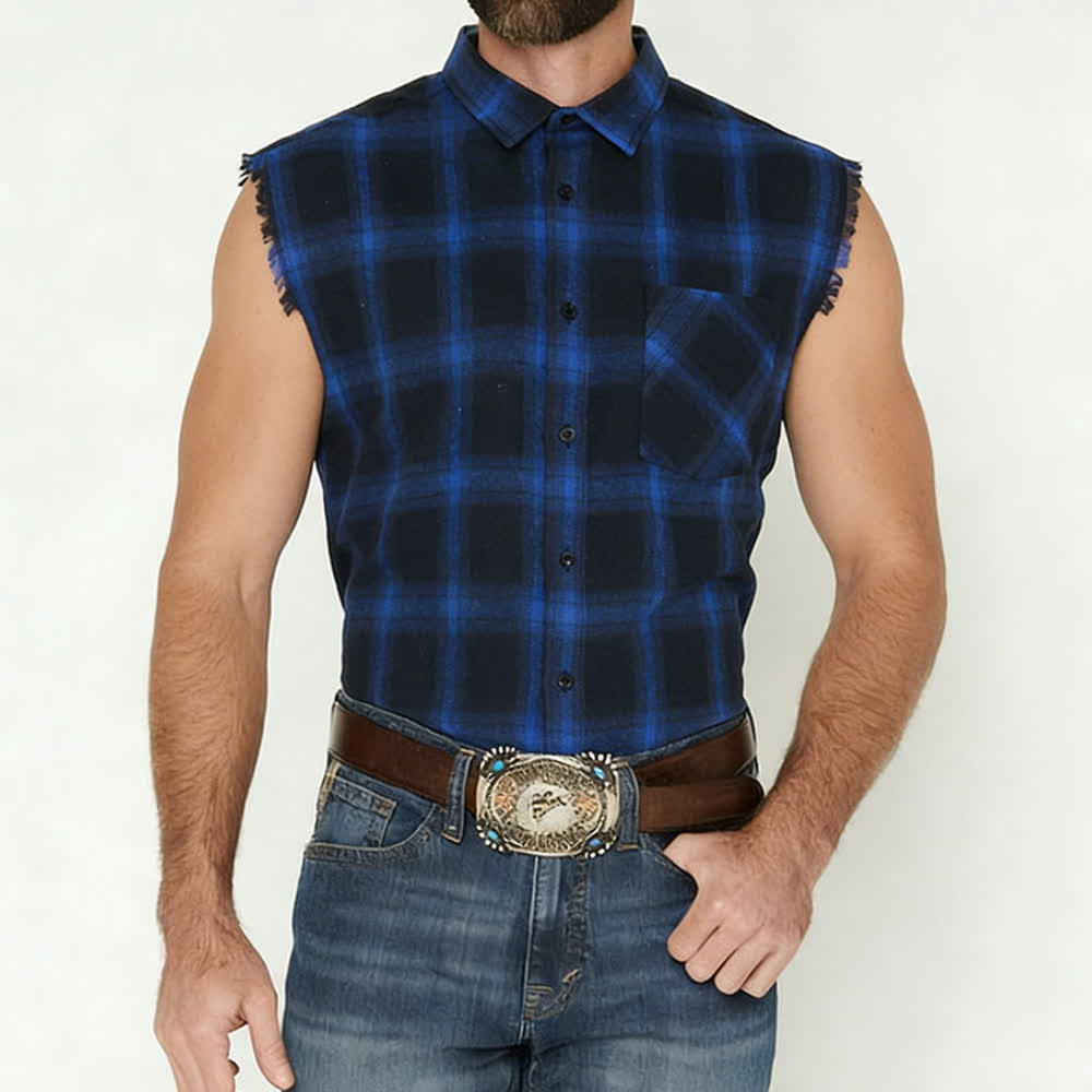 Men's Western Vibe Checkered Pattern Sleeveless Shirt Vest - image 1