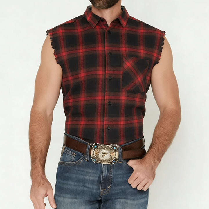 Men's Western Vibe Checkered Pattern Sleeveless Shirt Vest - image 11