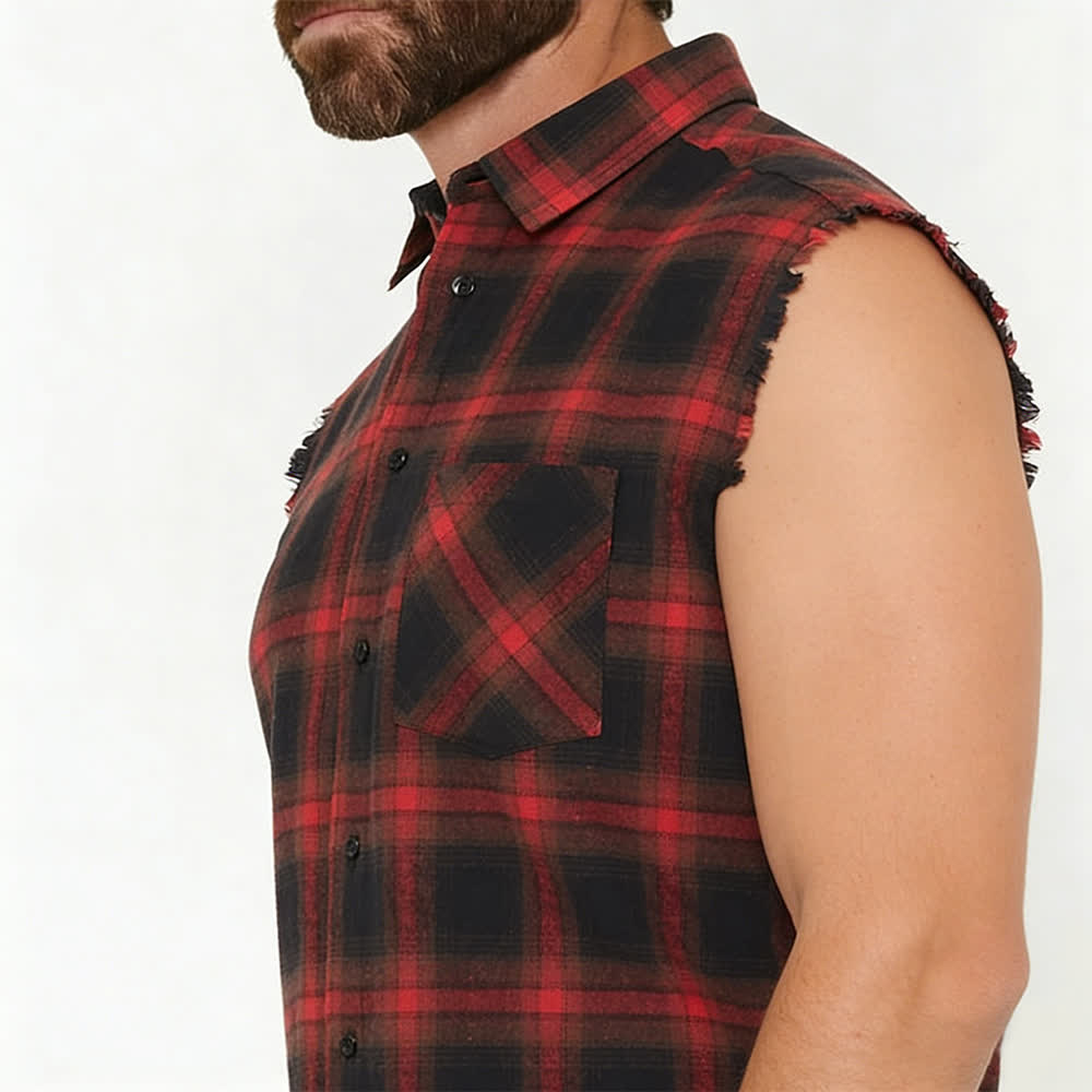 Men's Western Vibe Checkered Pattern Sleeveless Shirt Vest - image 13