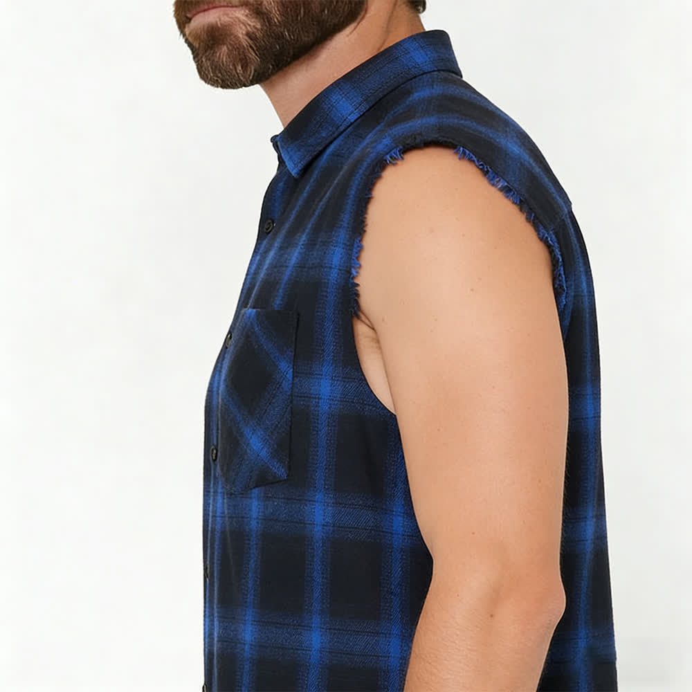 Men's Western Vibe Checkered Pattern Sleeveless Shirt Vest - image 3