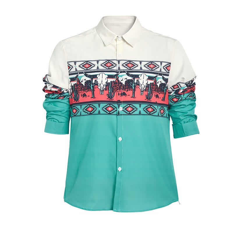 Men's Longhorn Bull Desert Scene 3D Printed Color-Block Shirt - image 7