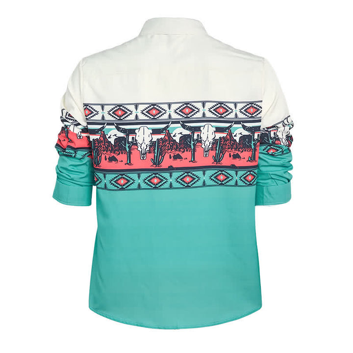 Men's Longhorn Bull Desert Scene 3D Printed Color-Block Shirt - image 8