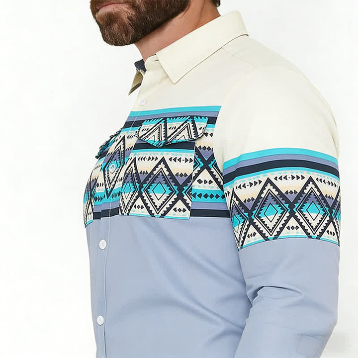 Men's Color-Block Aztec Stripe Southwestern Printed Shirt - image 3