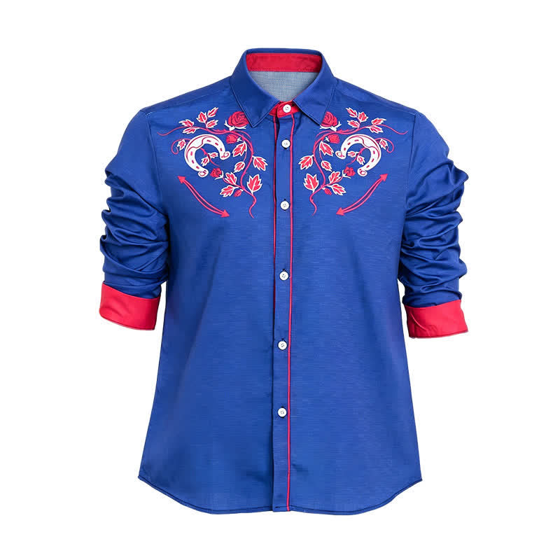 Men's Rugged West Horseshoe & Rose Pattern Cowboy Shirt - image 9