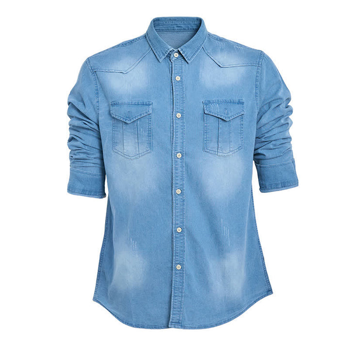 Men's Western Style Causal Denim Shirt With Chest Pockets - image 8