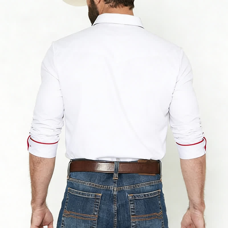 Men's Western USA Flag Pattern Yoke Button-Down Shirt - image 2