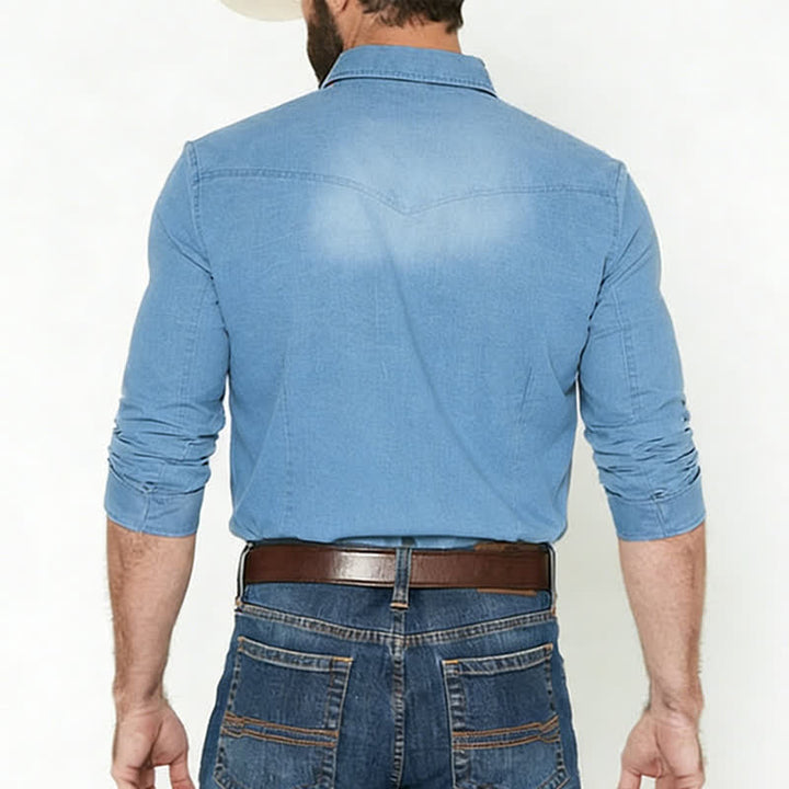 Men's Western Style Causal Denim Shirt With Chest Pockets - image 2