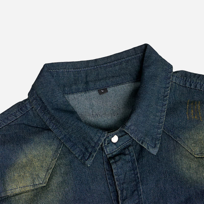 Men's Vintage Washed Short Sleeves Western Denim Shirt - image 6