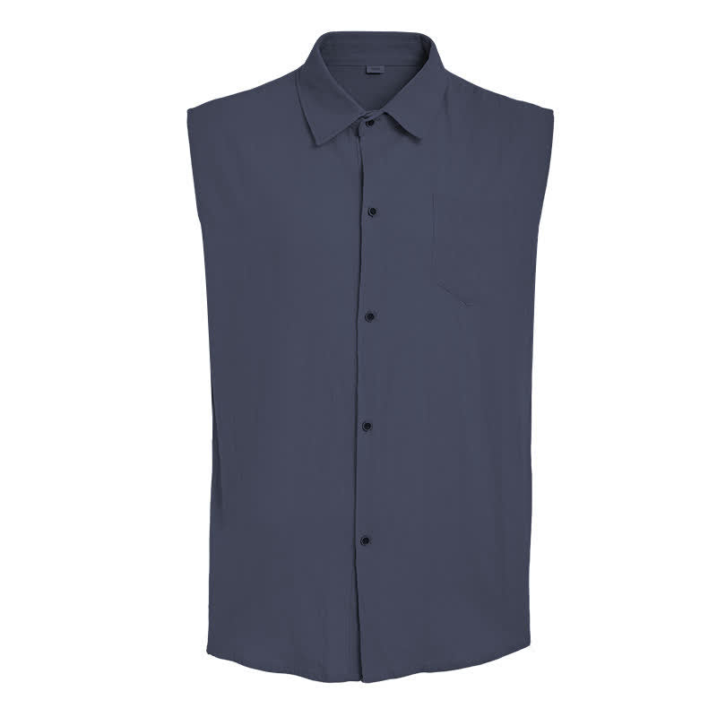 Men's Casual Beach & Ranch Linen Thin Sleeveless Shirt Vest - image 8