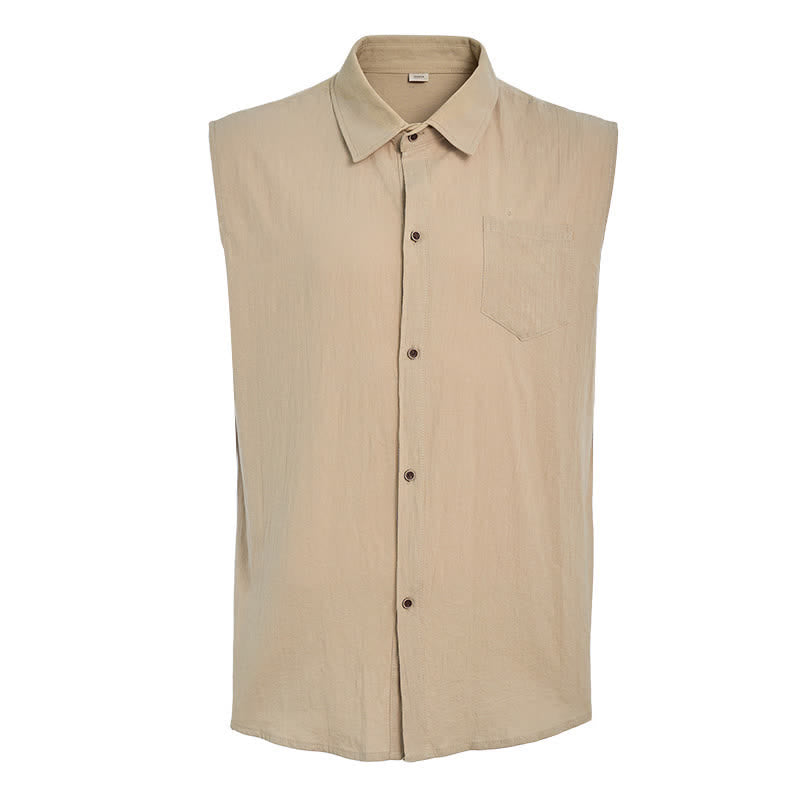 Men's Casual Beach & Ranch Linen Thin Sleeveless Shirt Vest - image 10
