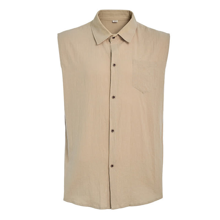 Men's Casual Beach & Ranch Linen Thin Sleeveless Shirt Vest - image 10