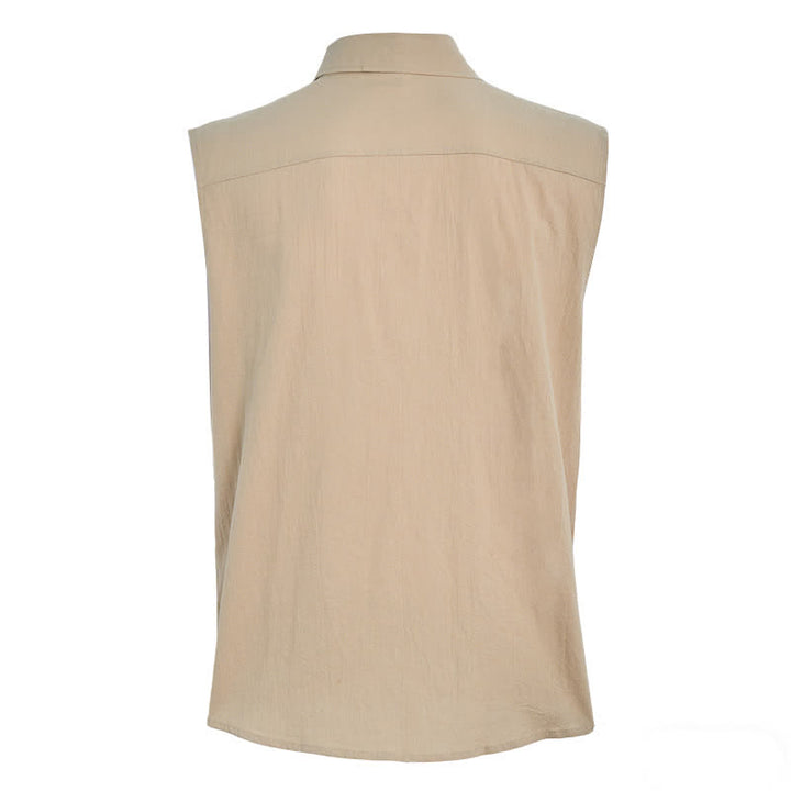 Men's Casual Beach & Ranch Linen Thin Sleeveless Shirt Vest - image 11