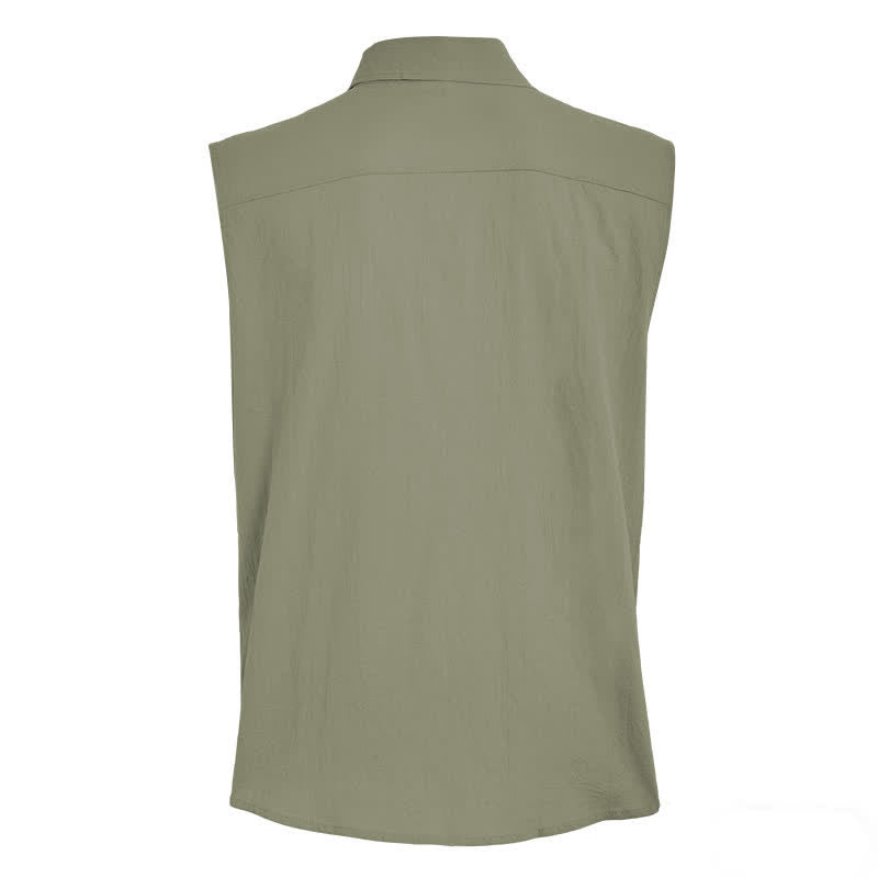 Men's Casual Beach & Ranch Linen Thin Sleeveless Shirt Vest - image 13