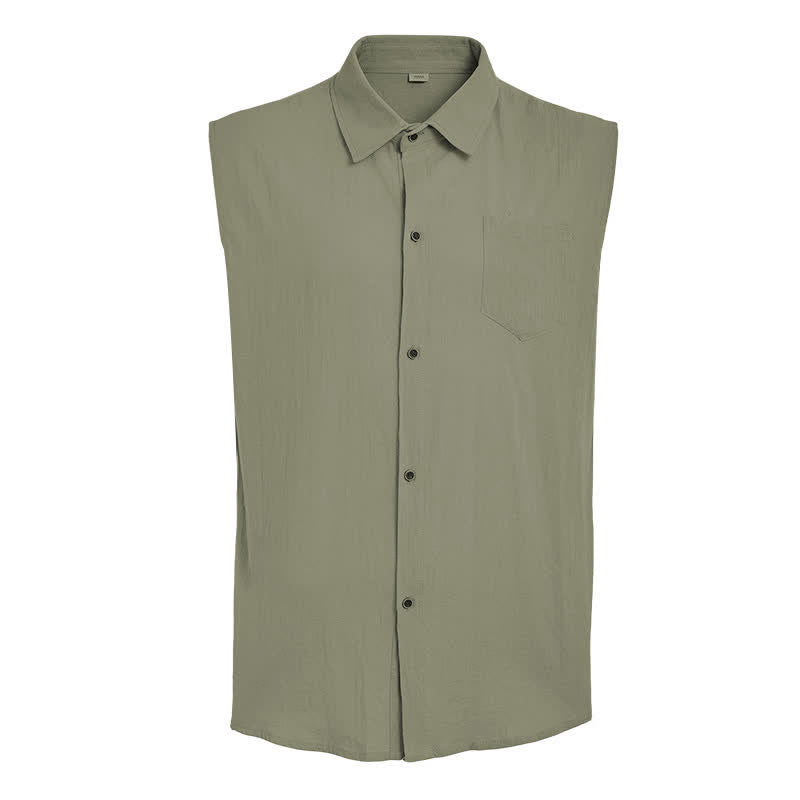 Men's Casual Beach & Ranch Linen Thin Sleeveless Shirt Vest - image 12