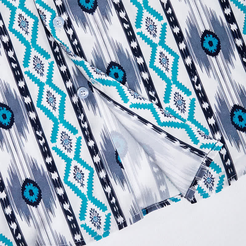 Men's Blue & Grey Aztec Pattern 3D Printed Western Shirt - image 6