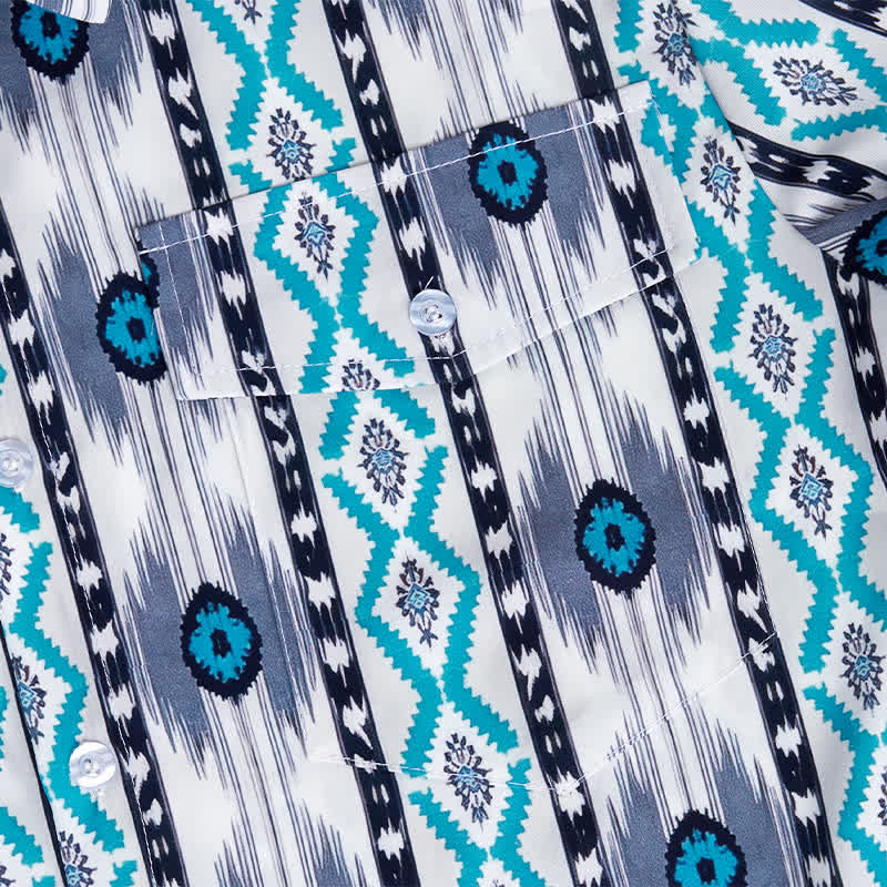 Men's Blue & Grey Aztec Pattern 3D Printed Western Shirt - image 5
