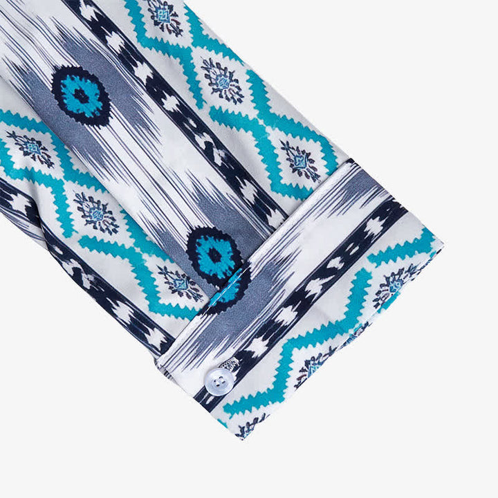 Men's Blue & Grey Aztec Pattern 3D Printed Western Shirt - image 7