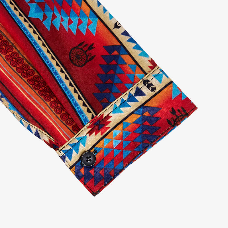 Men's Orange Southwestern Tribal 3D Printed Western Shirt - image 7