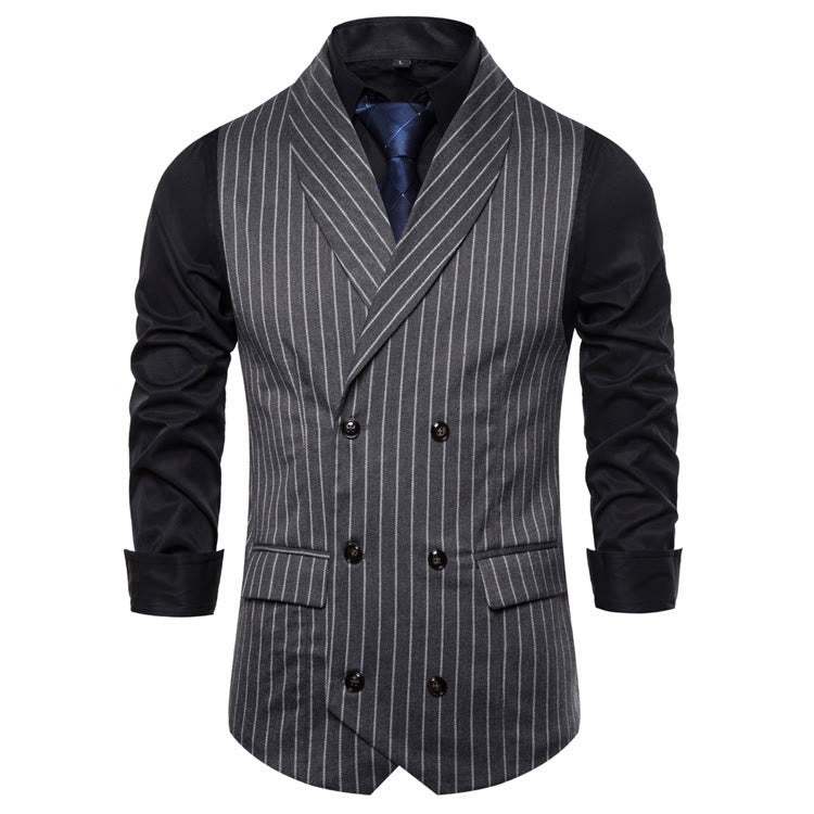 Men's Slim Fit Striped Formal Dress Waistcoat - Dark Grey - 3XL - image 4