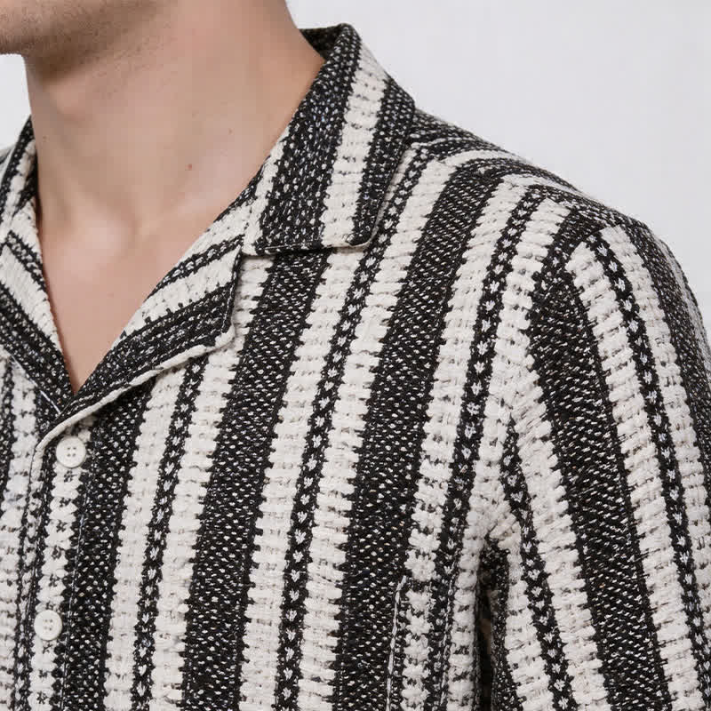 Men's Classic Textured Striped Summer Knitted Shirt - image 3