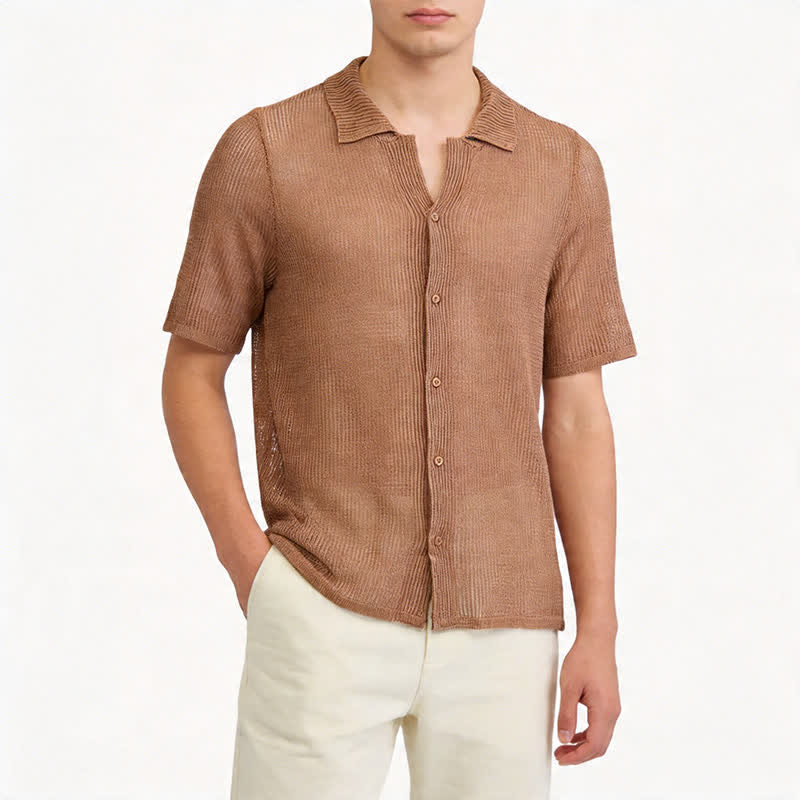 Men's Relaxed Openwork Mesh Knitted Shirt - image 1