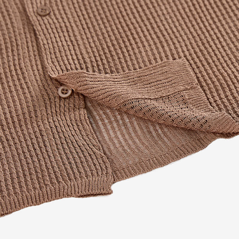 Men's Relaxed Openwork Mesh Knitted Shirt - image 5