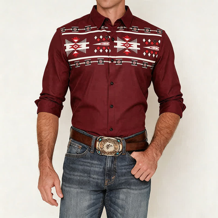 Men's Southwestern Aztec Print Button-Down Shirt - image 1