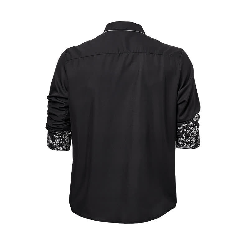 Men's Black & White Flower Scrollwork Print Western Shirt - image 9