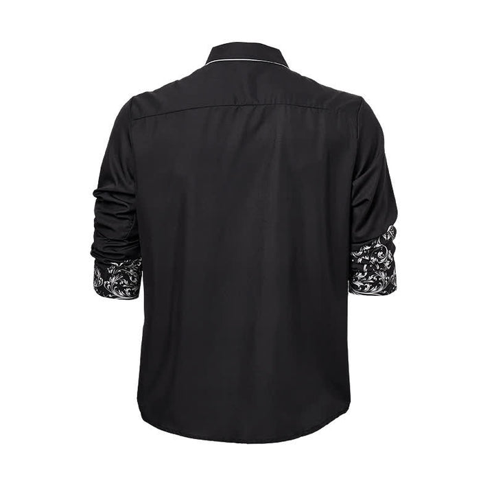 Men's Black & White Flower Scrollwork Print Western Shirt - image 9