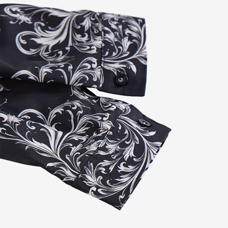 Men's Black & White Flower Scrollwork Print Western Shirt - image 7
