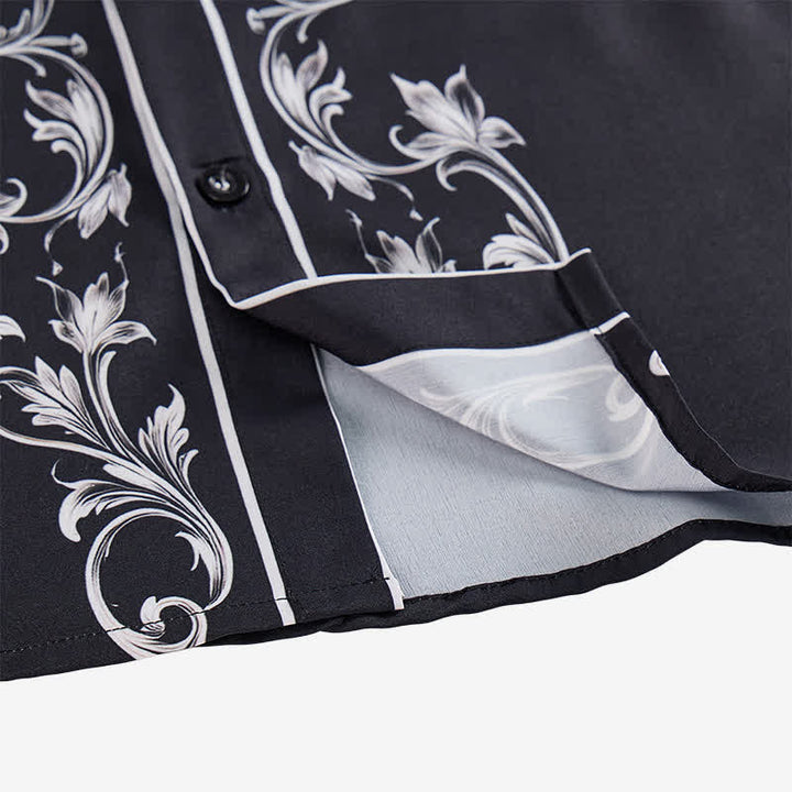 Men's Black & White Flower Scrollwork Print Western Shirt - image 6