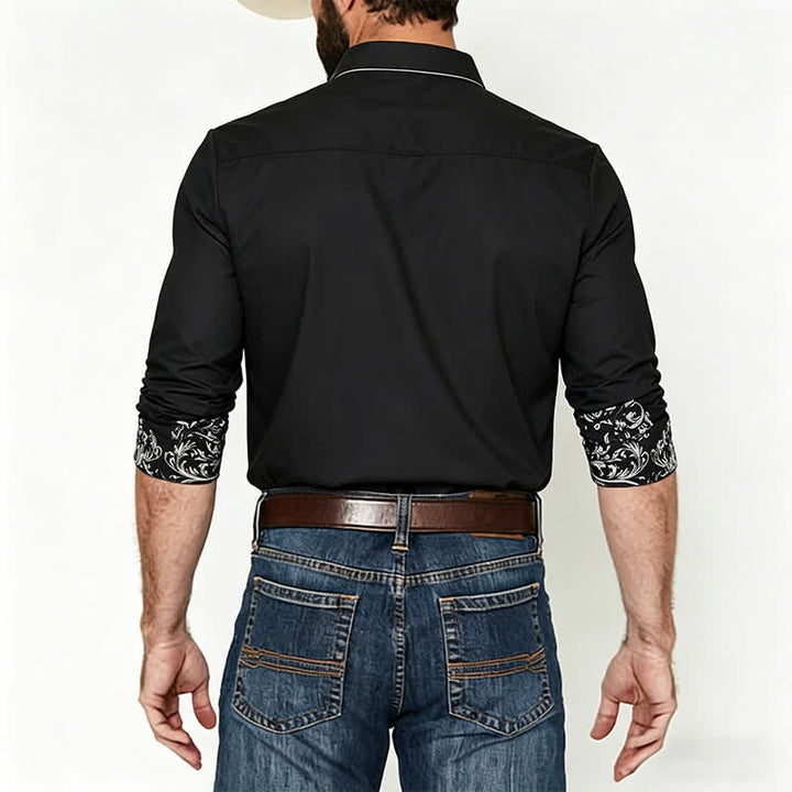 Men's Black & White Flower Scrollwork Print Western Shirt - image 2