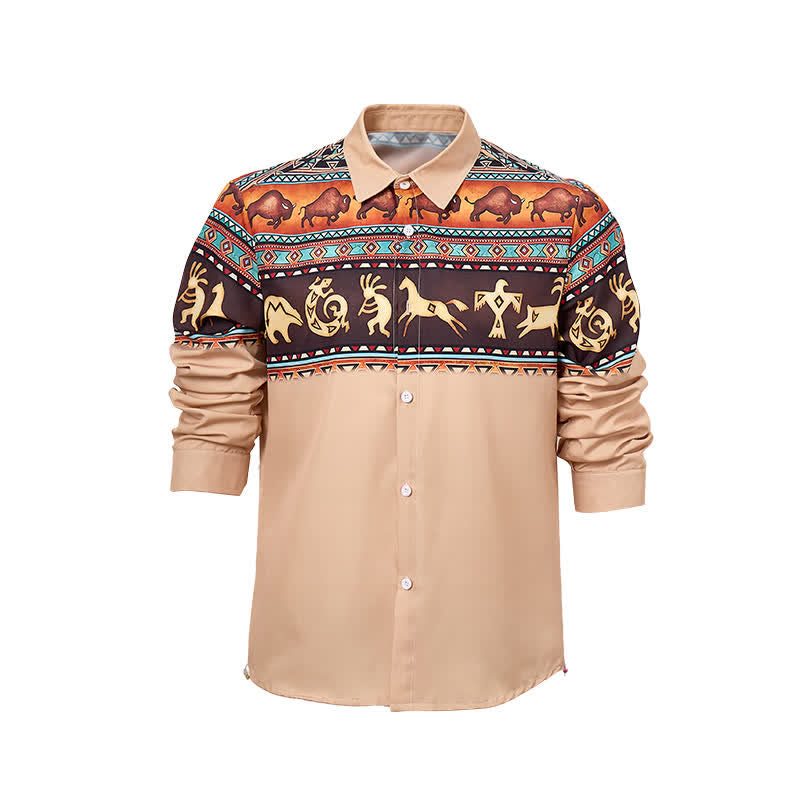 Men's Western Native Tribal Bison & Animal Motif Shirt - image 8
