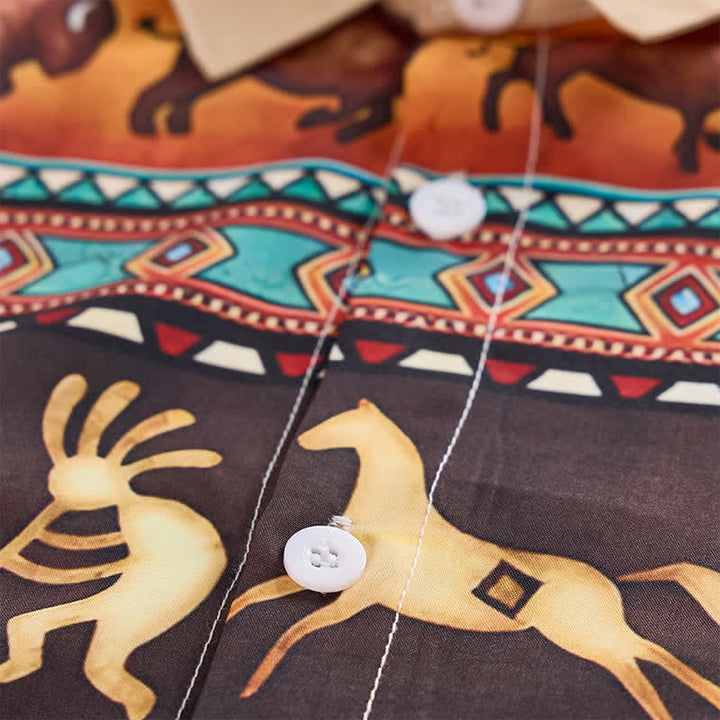 Men's Western Native Tribal Bison & Animal Motif Shirt - image 5