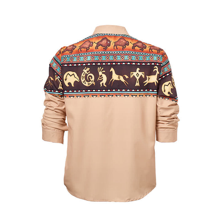 Men's Western Native Tribal Bison & Animal Motif Shirt - image 9