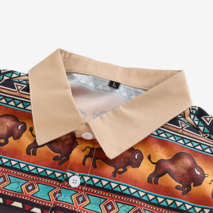 Men's Western Native Tribal Bison & Animal Motif Shirt - image 4