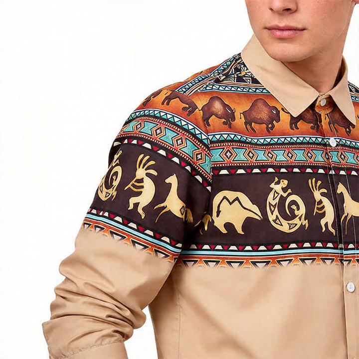 Men's Western Native Tribal Bison & Animal Motif Shirt - image 3