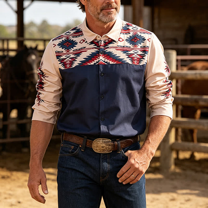 Men's Rugged Spirit Southwestern Aztec Print Western Shirt - Navy - 5XL - image 0