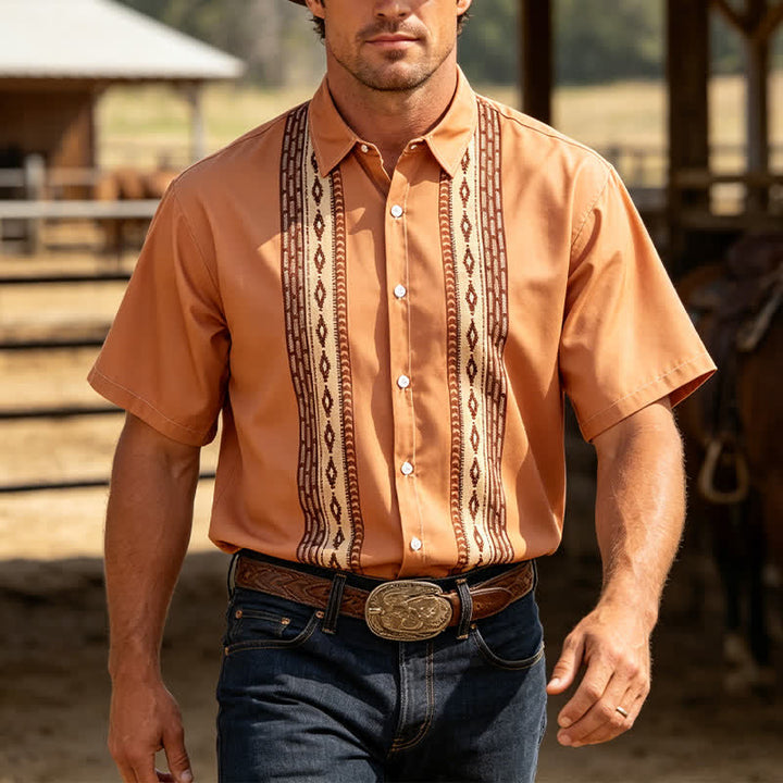 Men's Aztec Geometric Print Western Ethnic Shirt - Dark Khaki - 3XL - image 0
