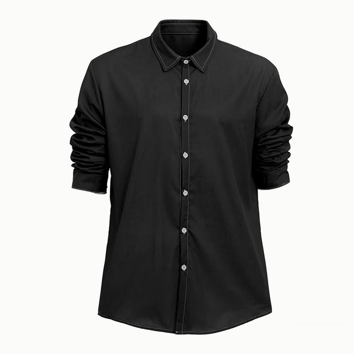 Men's Retro Style Long Sleeve Sophisticated Shirt - Black - 6XL - image 9