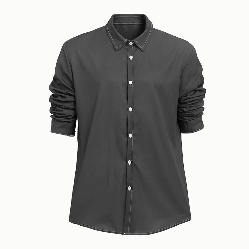 Men's Retro Style Long Sleeve Sophisticated Shirt - Dark Grey - 6XL - image 21