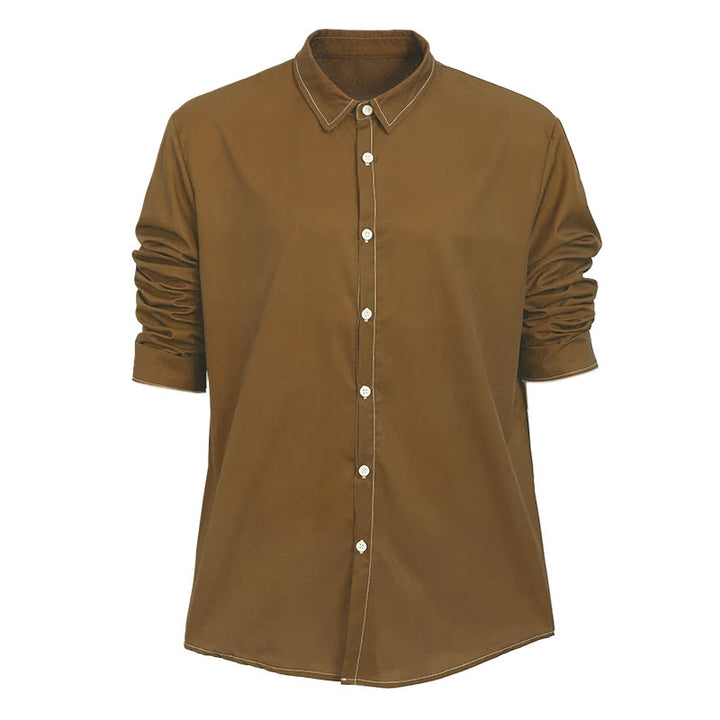 Men's Retro Style Long Sleeve Sophisticated Shirt - Brown - 6XL - image 27