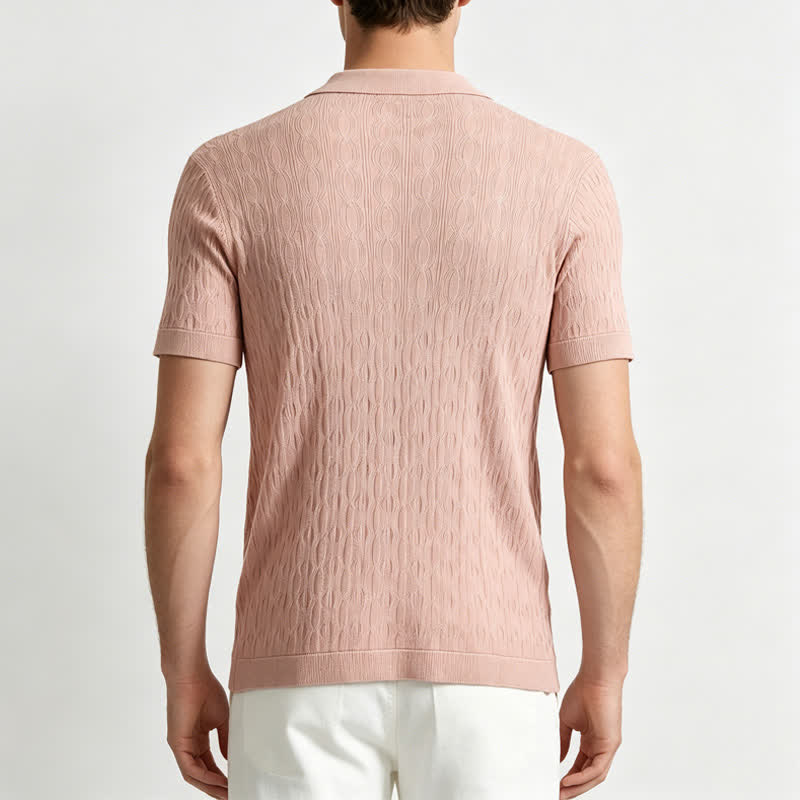 Men's Short Sleeve Button-Up Textured Knitted Shirt - image 2