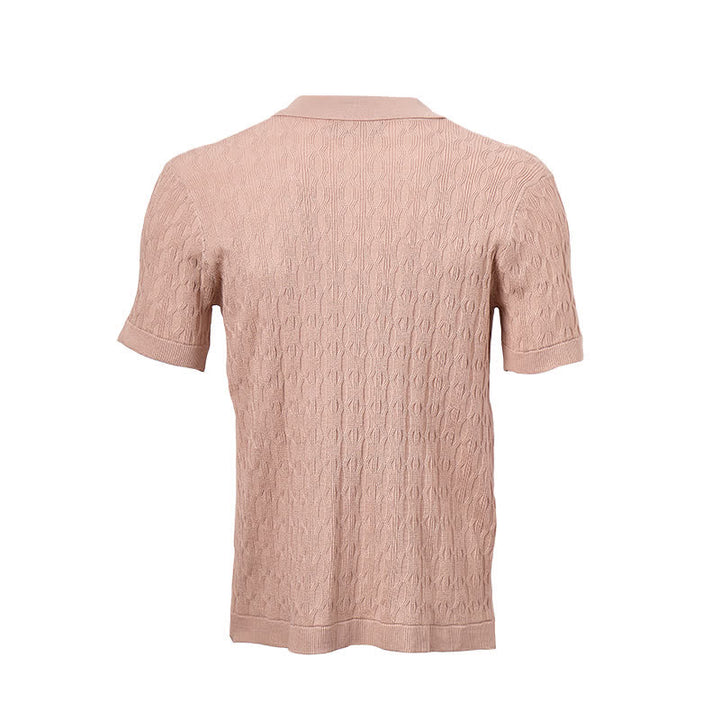 Men's Short Sleeve Button-Up Textured Knitted Shirt - image 11