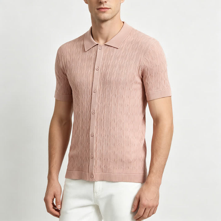 Men's Short Sleeve Button-Up Textured Knitted Shirt - image 1