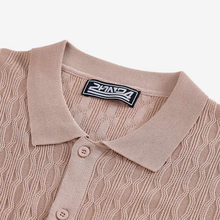 Men's Short Sleeve Button-Up Textured Knitted Shirt - image 6