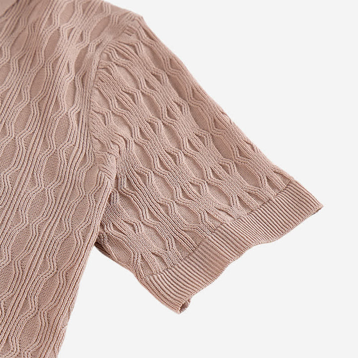 Men's Short Sleeve Button-Up Textured Knitted Shirt - image 9