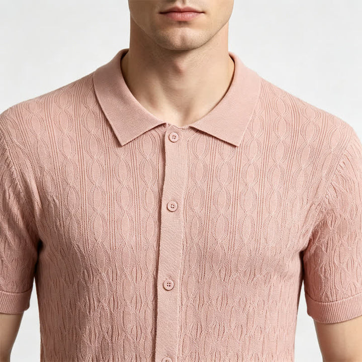 Men's Short Sleeve Button-Up Textured Knitted Shirt - image 3